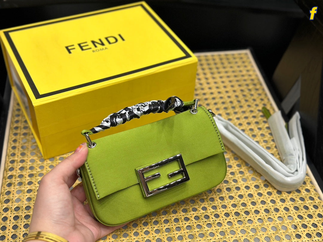 FD silk glittering diamond buckle baguette bag