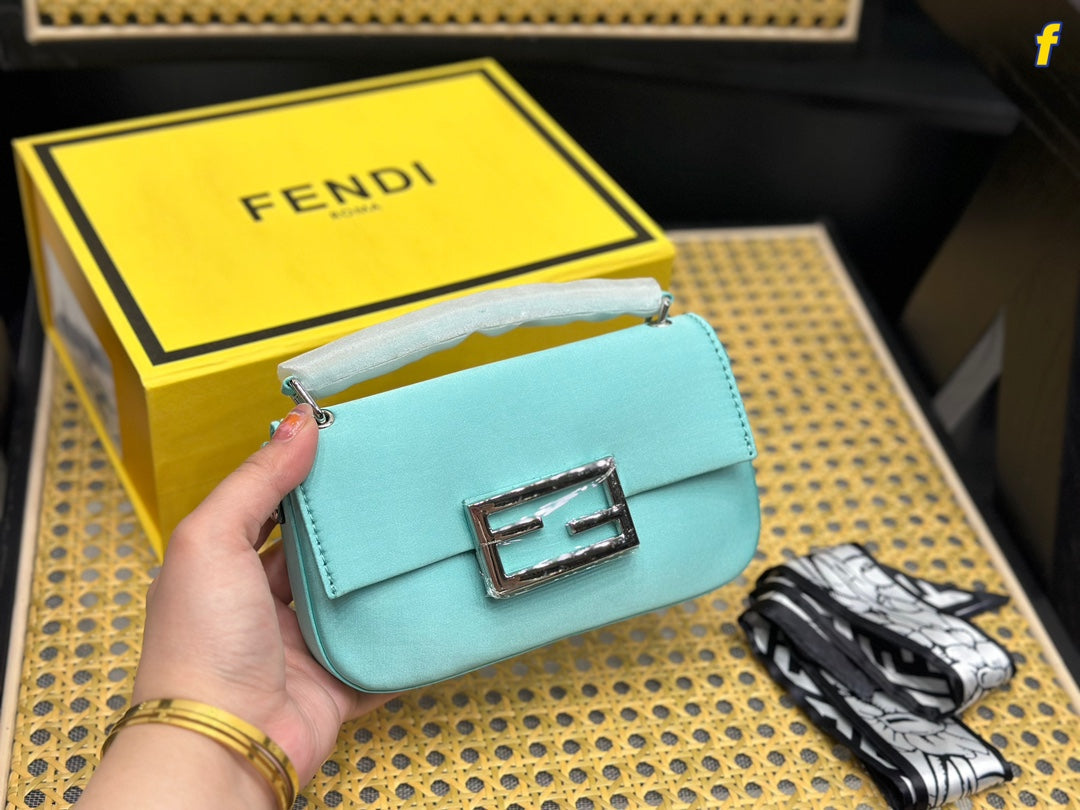 FD silk glittering diamond buckle baguette bag