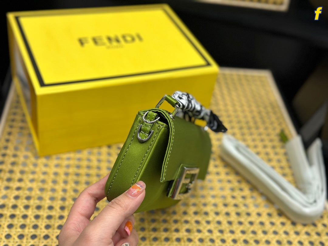 FD silk glittering diamond buckle baguette bag