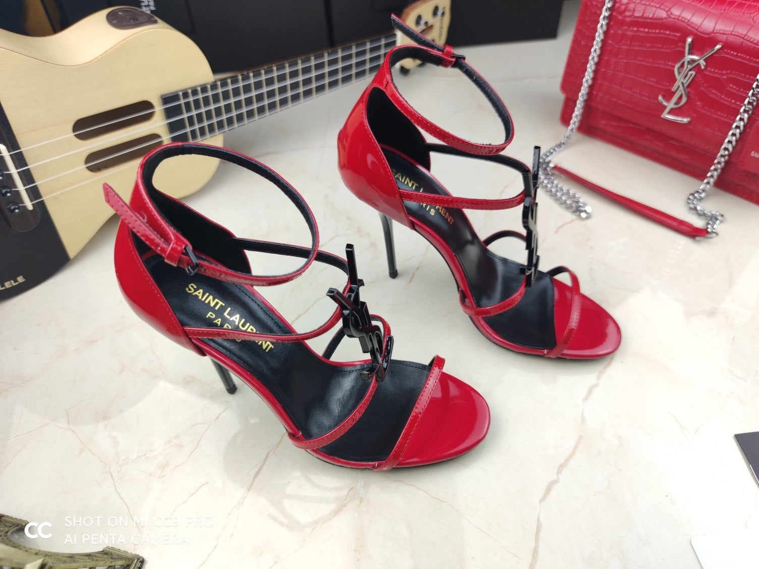 New Y   monogrammed high-heeled sandals