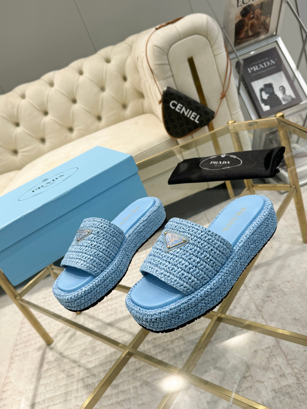 PRA* woven slippers sheepskin lining 1:1 VIP