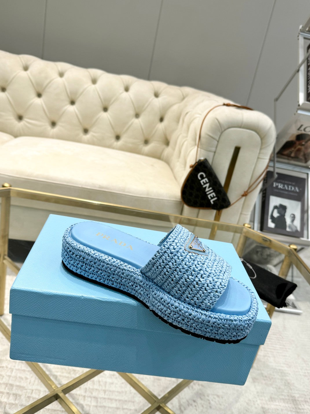 PRA* woven slippers sheepskin lining 1:1 VIP