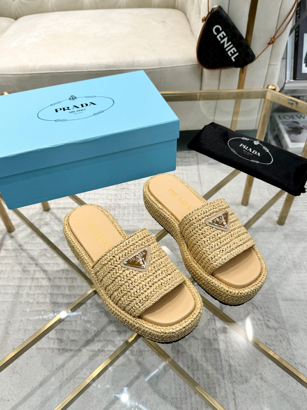 PRA* woven slippers sheepskin lining 1:1 VIP