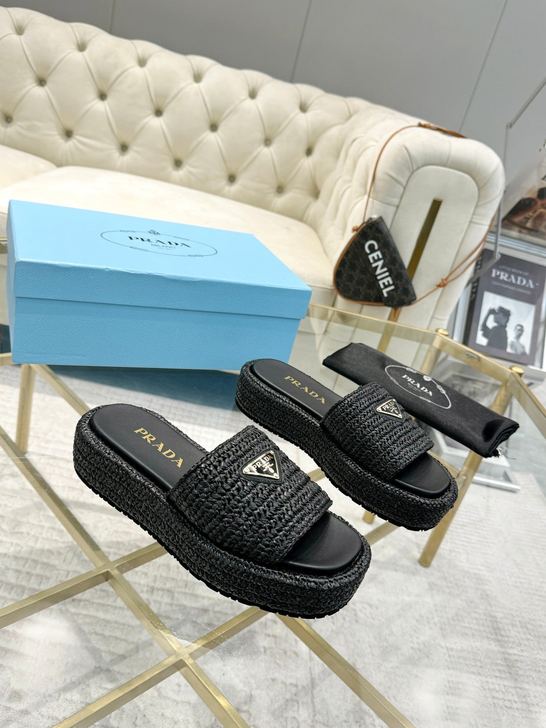 PRA* woven slippers sheepskin lining 1:1 VIP