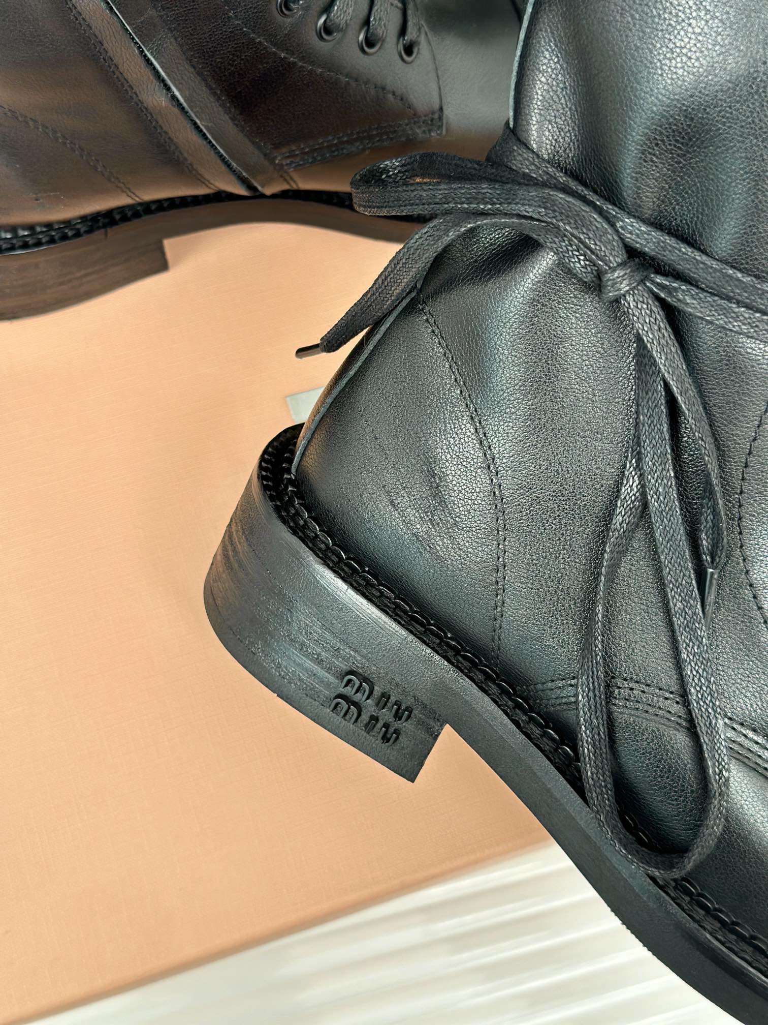 MIU* 24SS pure leather retro airport boots 1:1 VIP