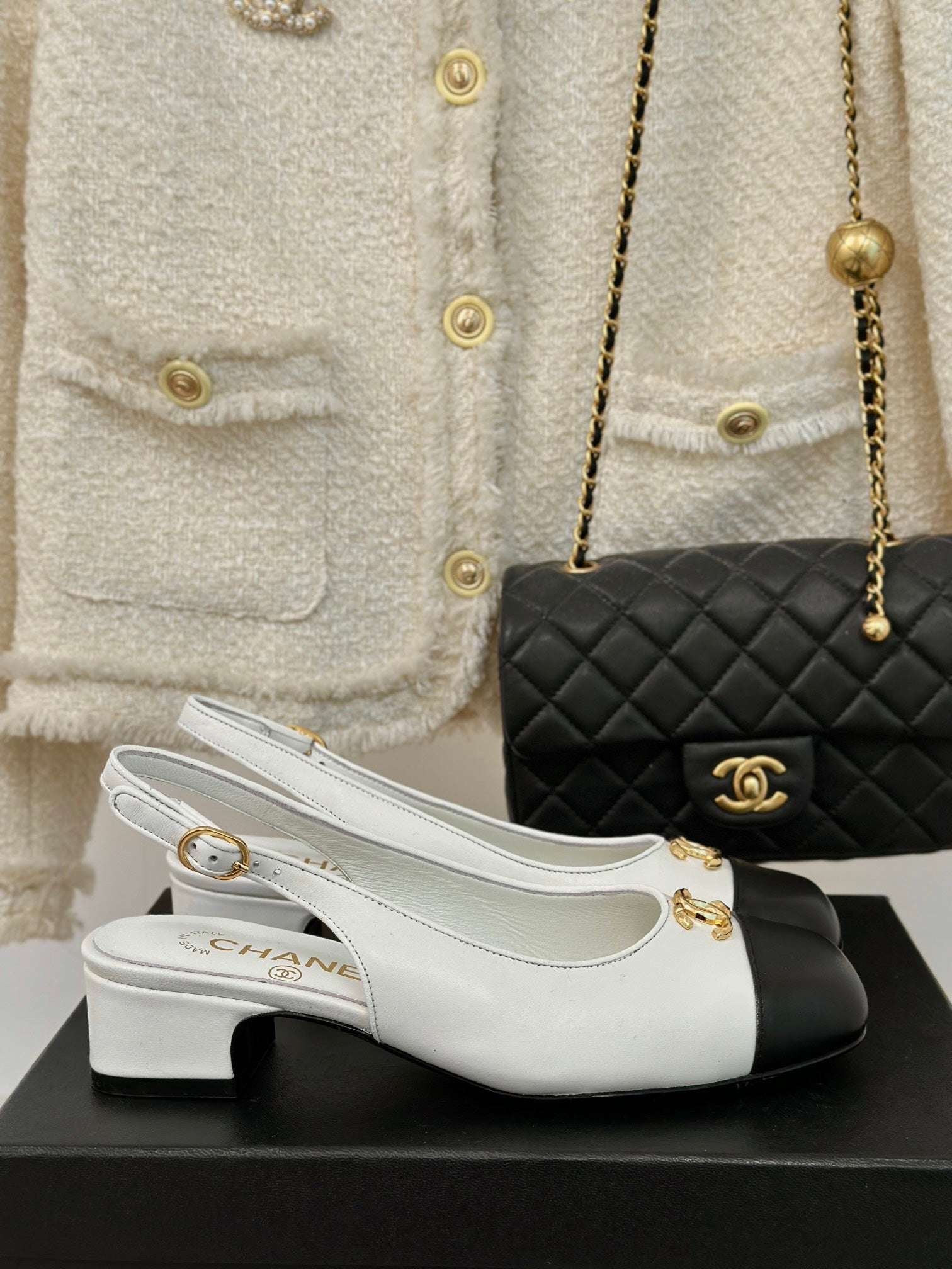 CHAN* 24SS thick heel slingback sandals 1:1 VIP