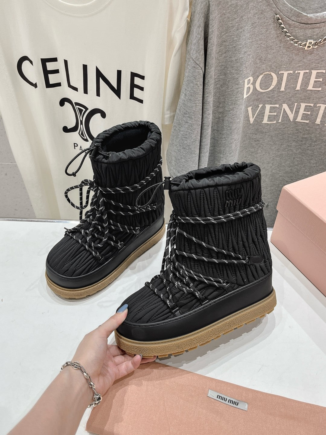 MIU* 24SS Autumn and Winter Nylon Gabardine Snow Boots 1:1 VIP