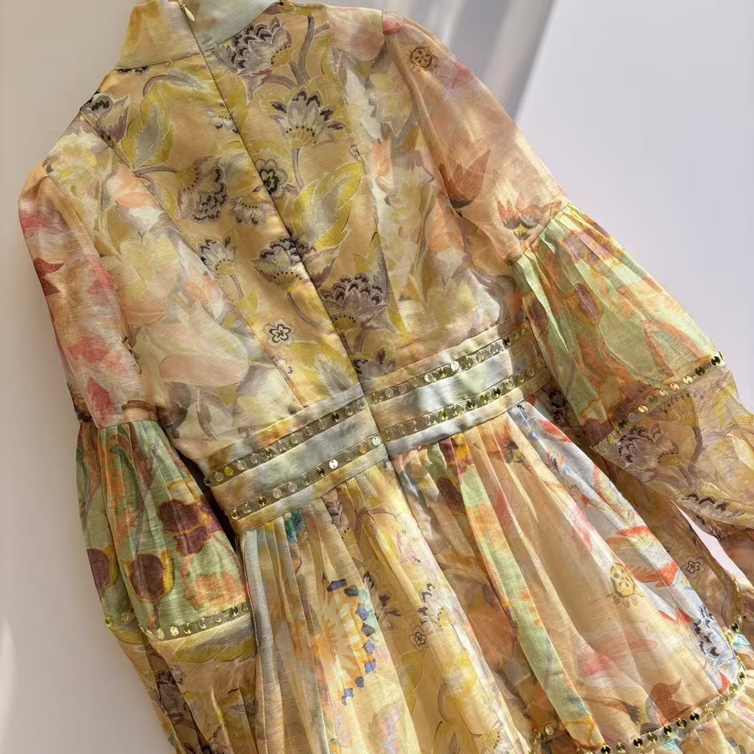 ZIMMERM* 25SS Silk and Linen Colorblock Dress 1:1