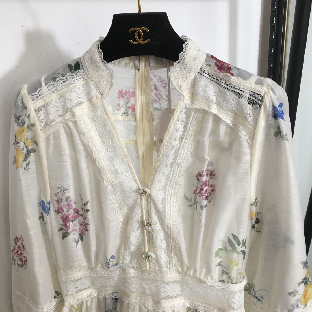 ZIMMERM*Elegant and elegant printed lace waist dress