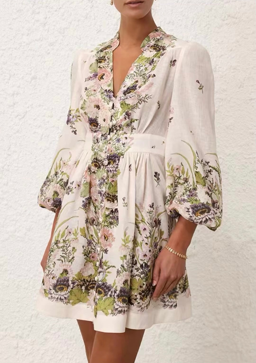 ZIMMERM*Flower print V-neck waist dress