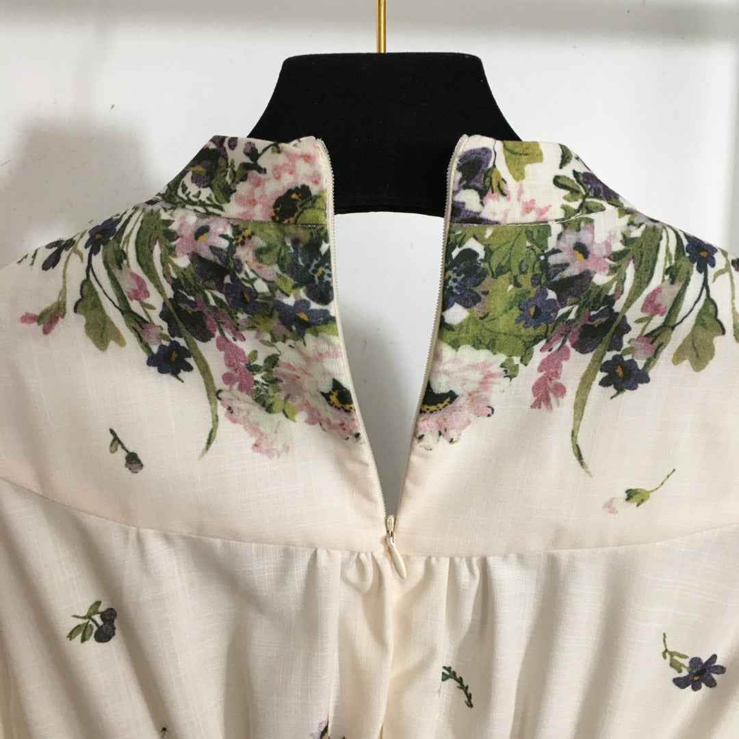 ZIMMERM* Flower Print V-Neck Waist Long Dress