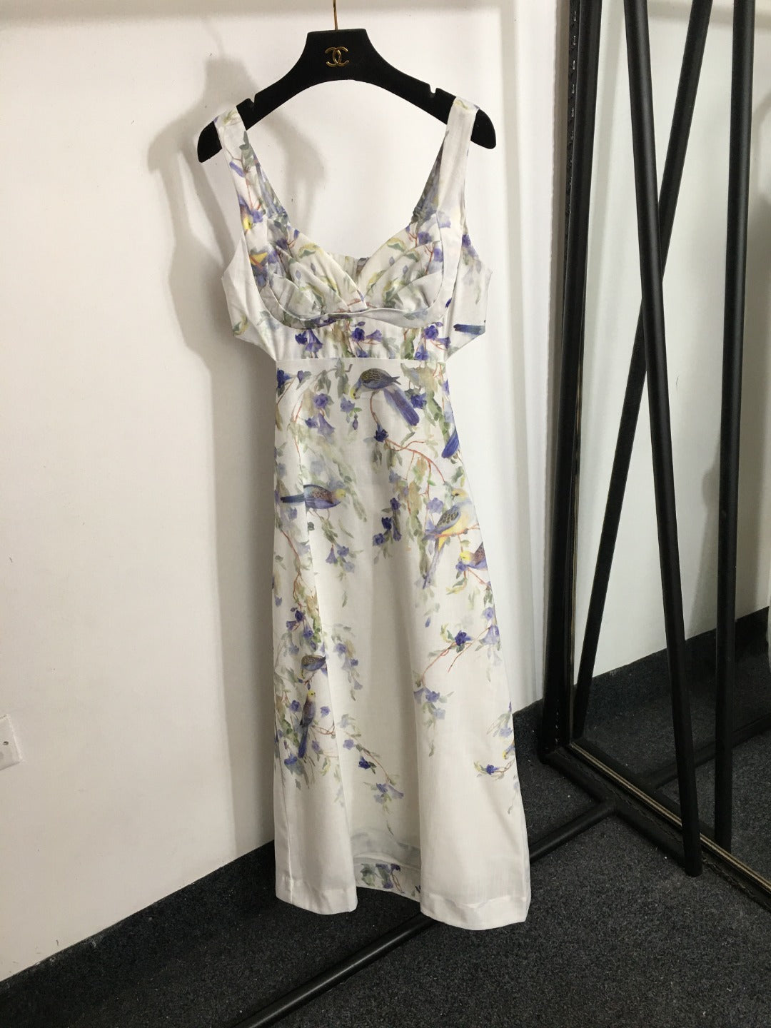 ZIMMERM*Flower and bird print backless suspender dress