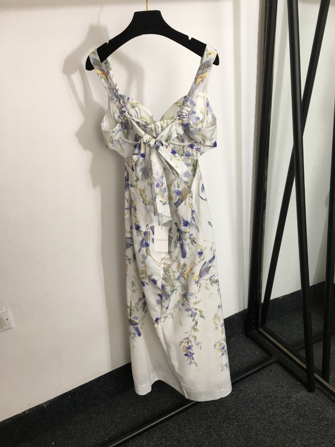 ZIMMERM*Flower and bird print backless suspender dress