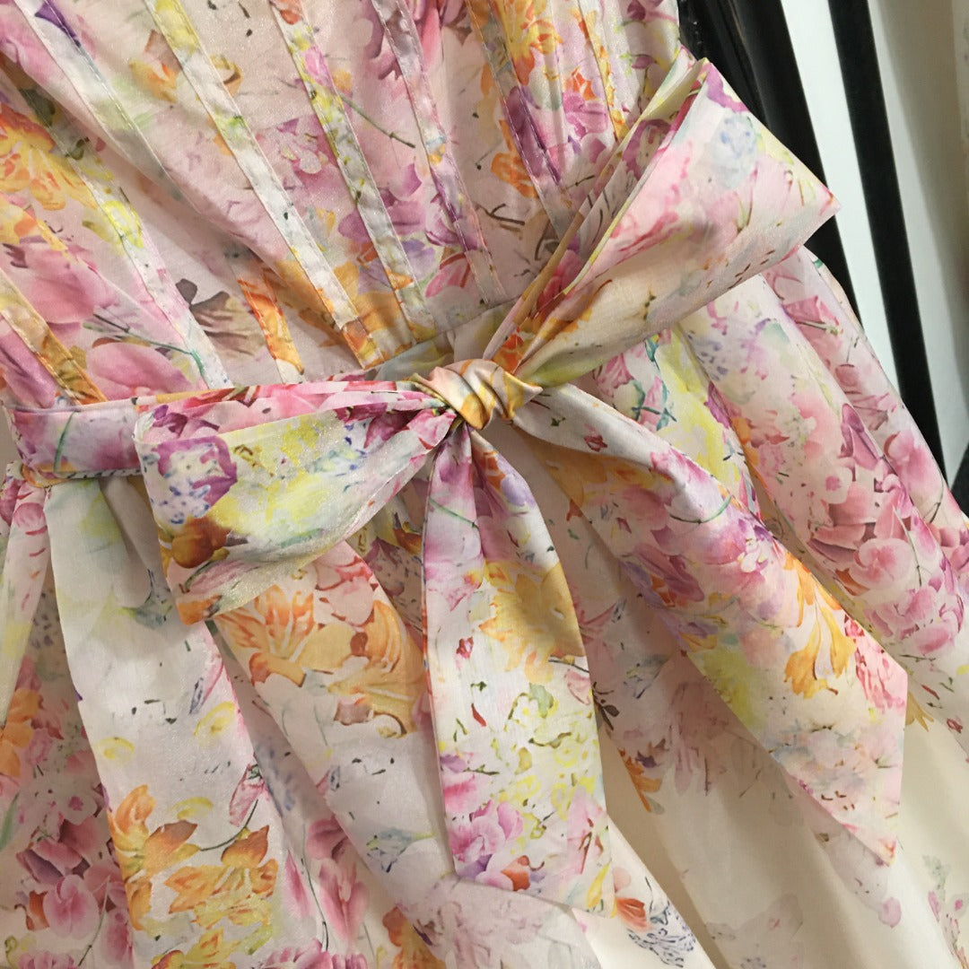 ZIMMERM*Pastoral style flower tie waist suspender dress