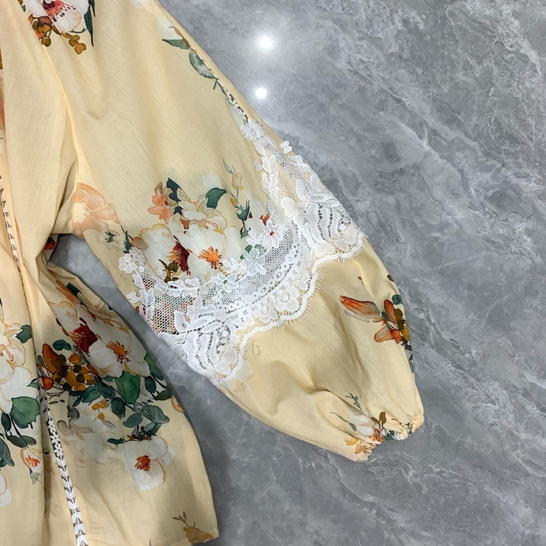 ZIMMERM* Stand-up collar lace top + shorts set