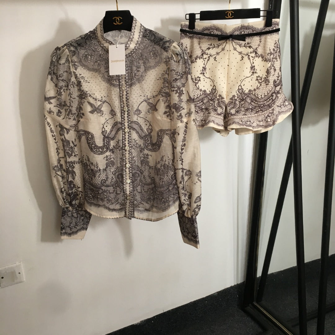 ZIM* Lantern Long Sleeve Top + Waist Belt Shorts