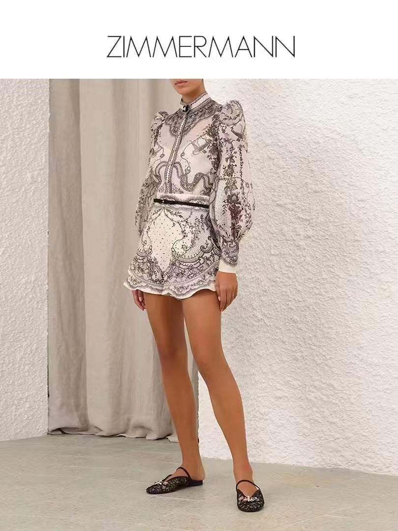 ZIM* Lantern Long Sleeve Top + Waist Belt Shorts