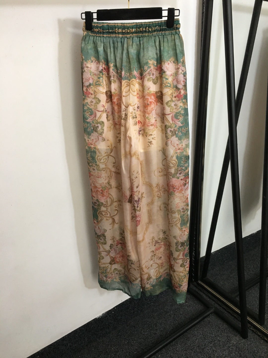 ZIM* Flower Print Short Sleeve Shirt + Drawstring High Waist Wide Leg Pants