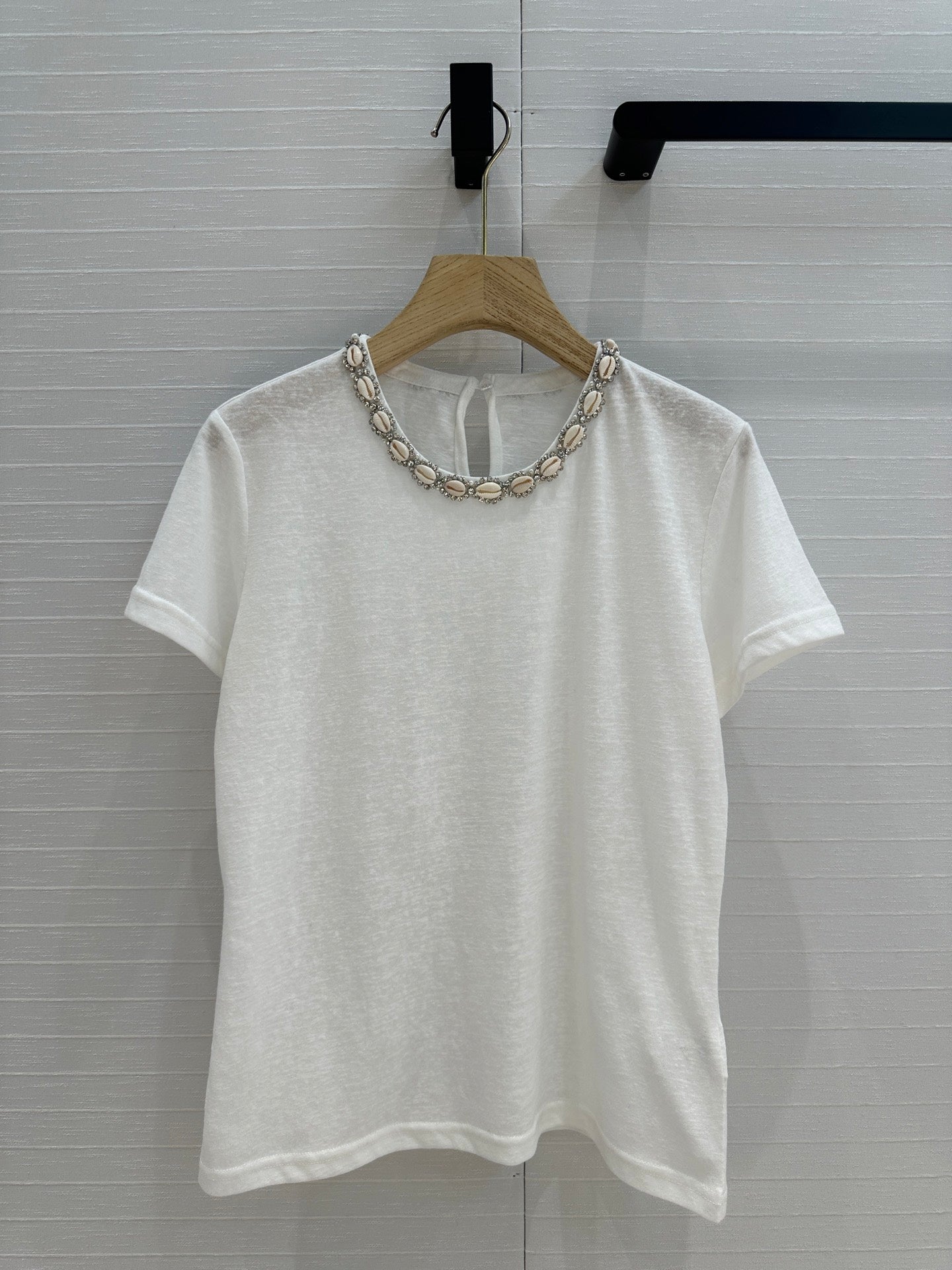 ZIM* 25SS Shell Crystal Collar T-shirt