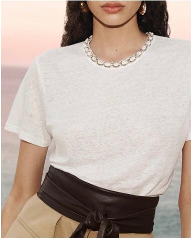 ZIM* 25SS Shell Crystal Collar T-shirt