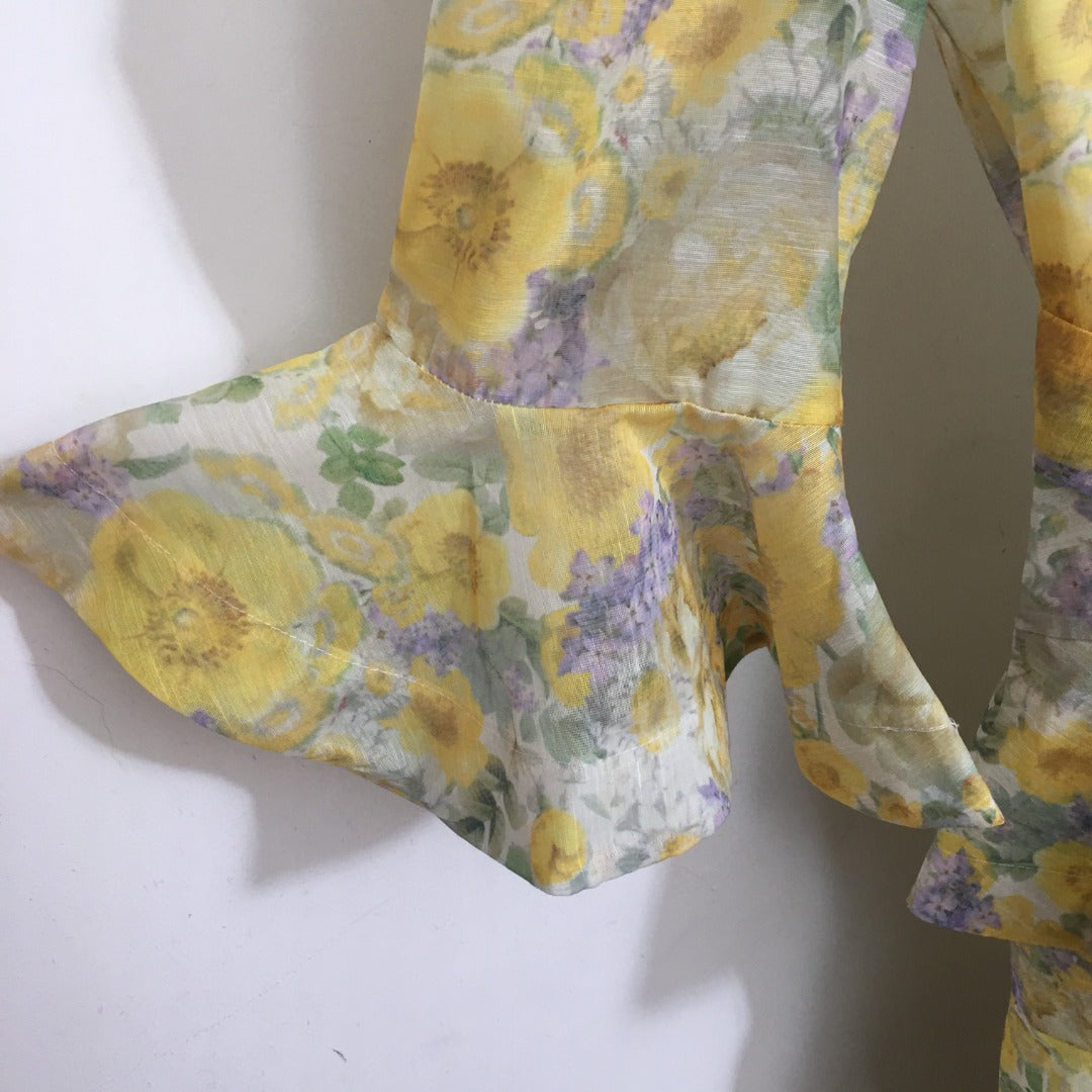 ZIM* Floral Print Tie-Waist Flared Long Sleeve Cake Dress