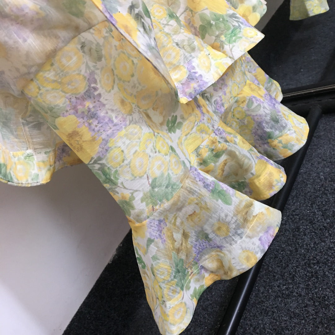 ZIM* Floral Print Tie-Waist Flared Long Sleeve Cake Dress