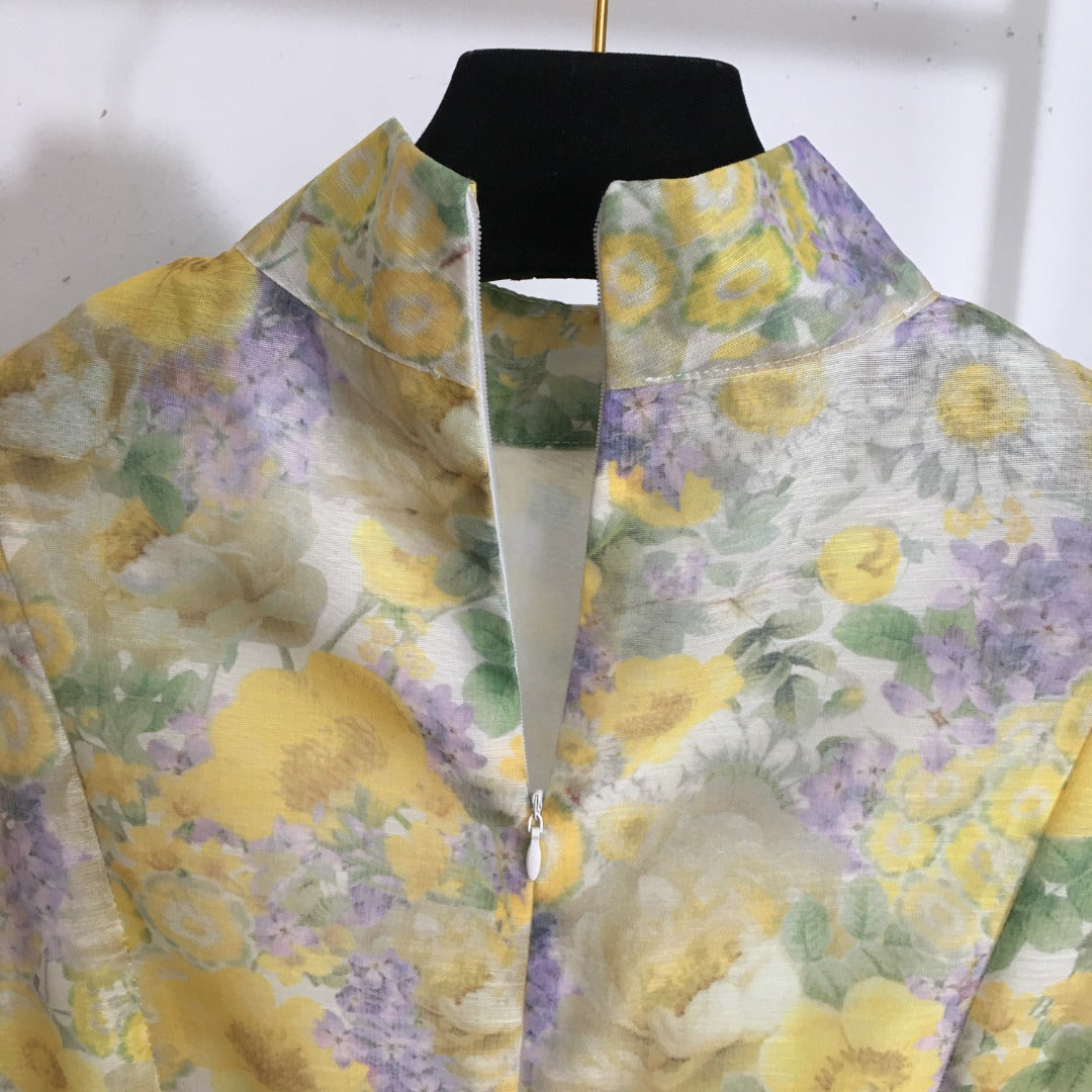 ZIM* Floral Print Tie-Waist Flared Long Sleeve Cake Dress