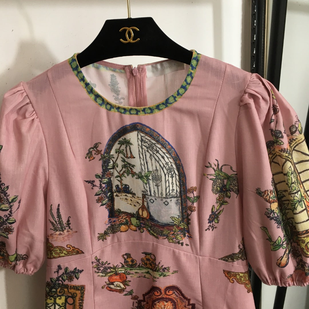 ZIM* printed slim waist dress