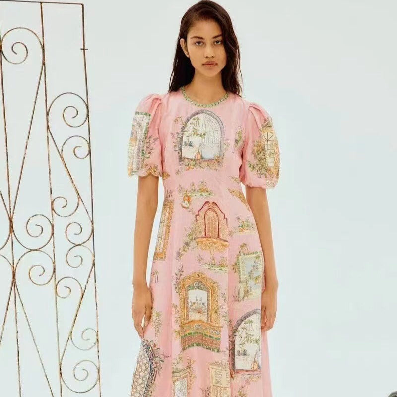 ZIM* printed slim waist dress