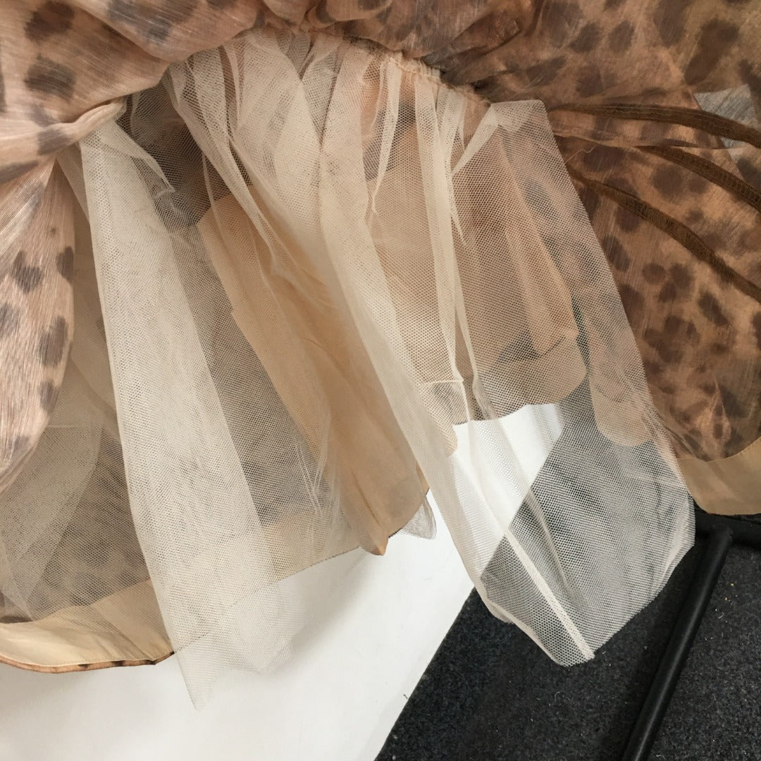 ZIM* Bubble leopard print long-sleeved shirt + high-waist fishtail skirt