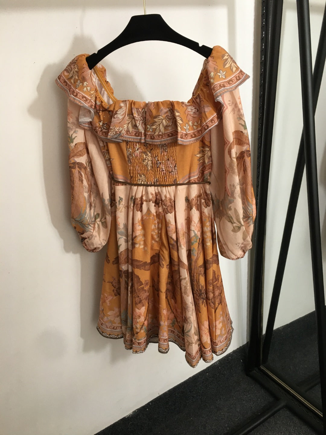 ZIM* Vintage floral print drawstring waist dress