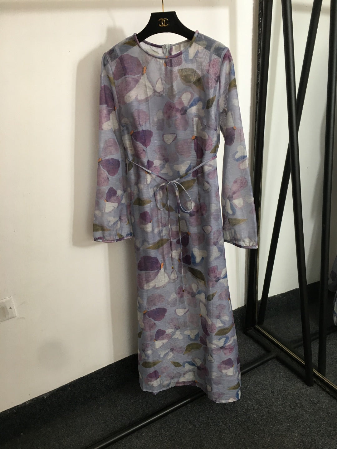 ZIM* Floral Tie Waist Long Sleeve Dress