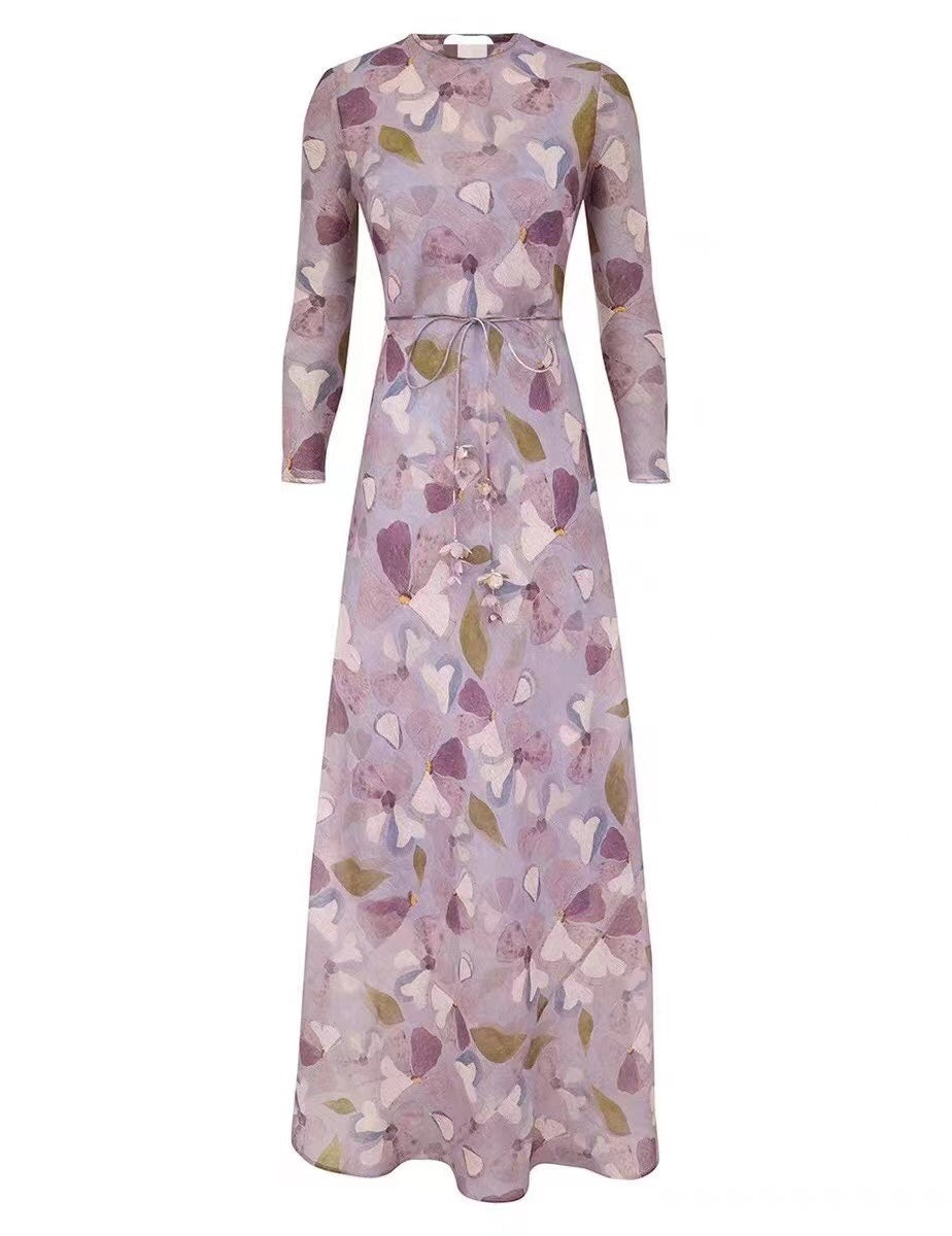 ZIM* Floral Tie Waist Long Sleeve Dress