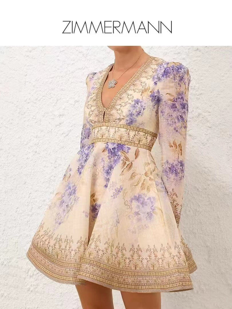 ZIM* Floral V-neck waist dress