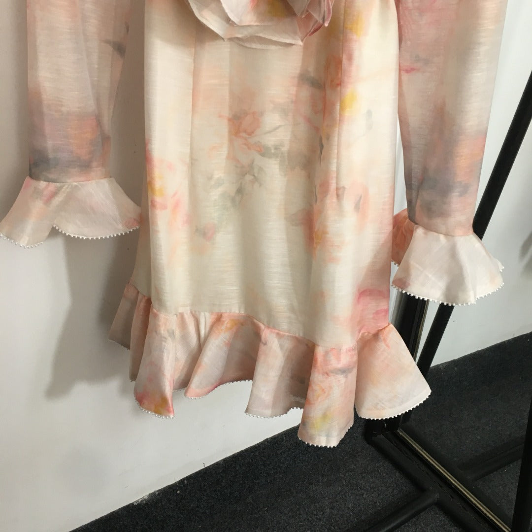 ZIM*3D flower belt long sleeve dress