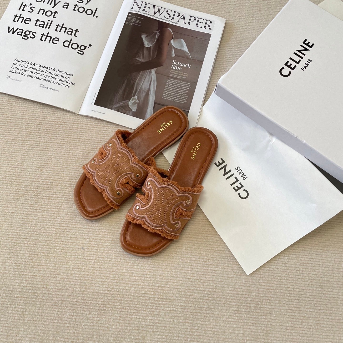 Celi* 25SS denim tassel slippers