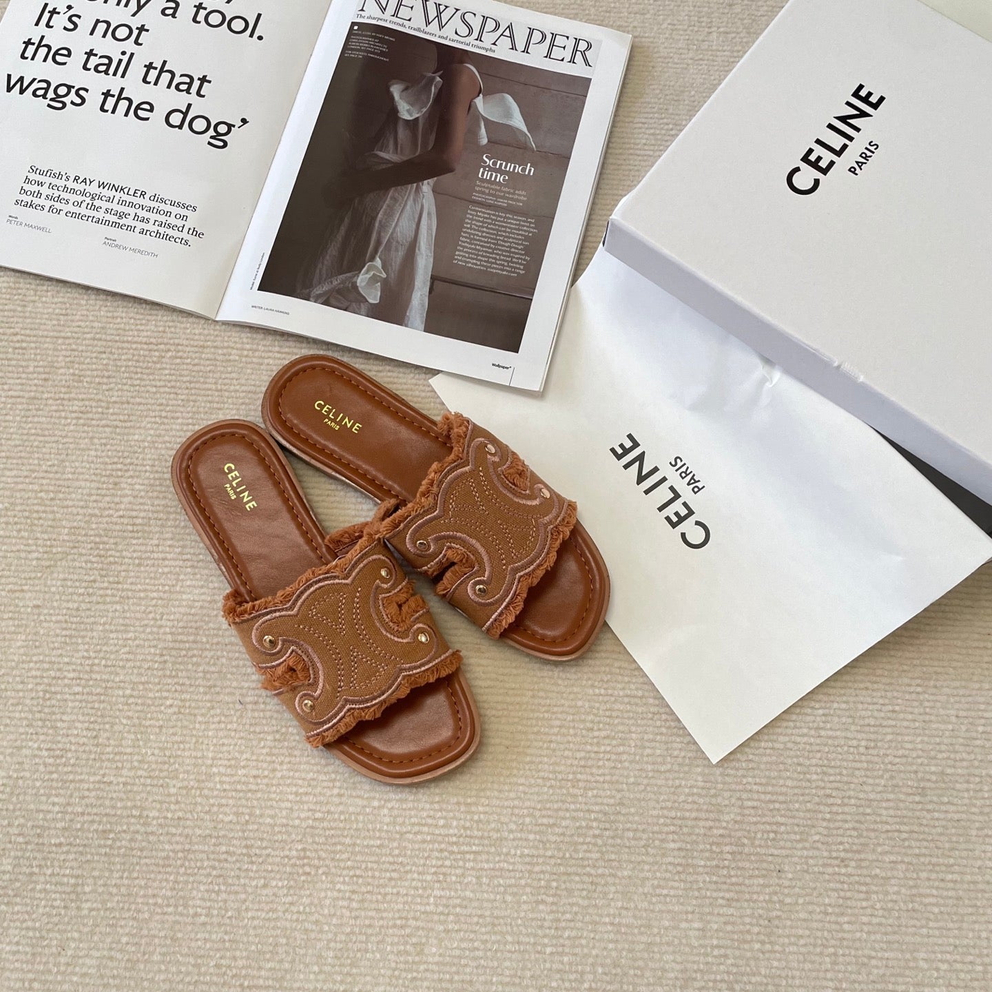 Celi* 25SS denim tassel slippers