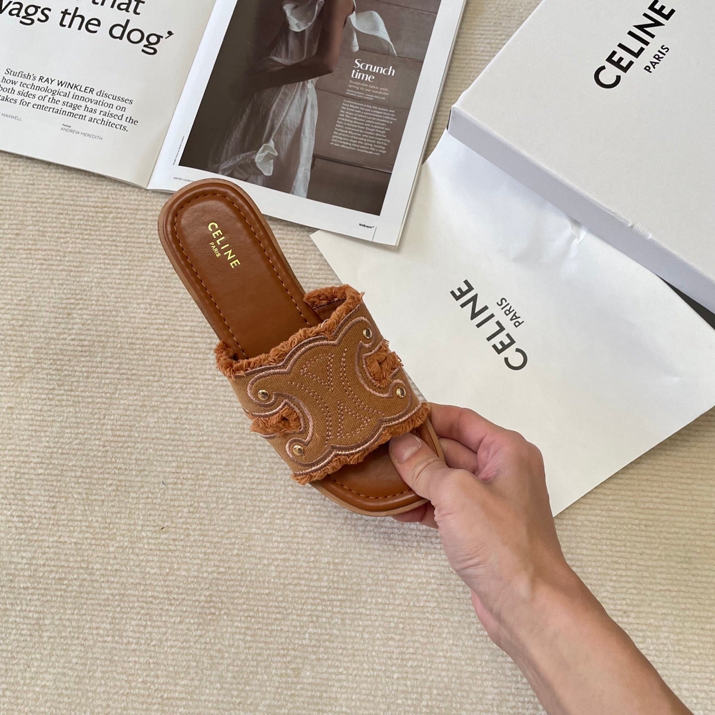 Celi* 25SS denim tassel slippers