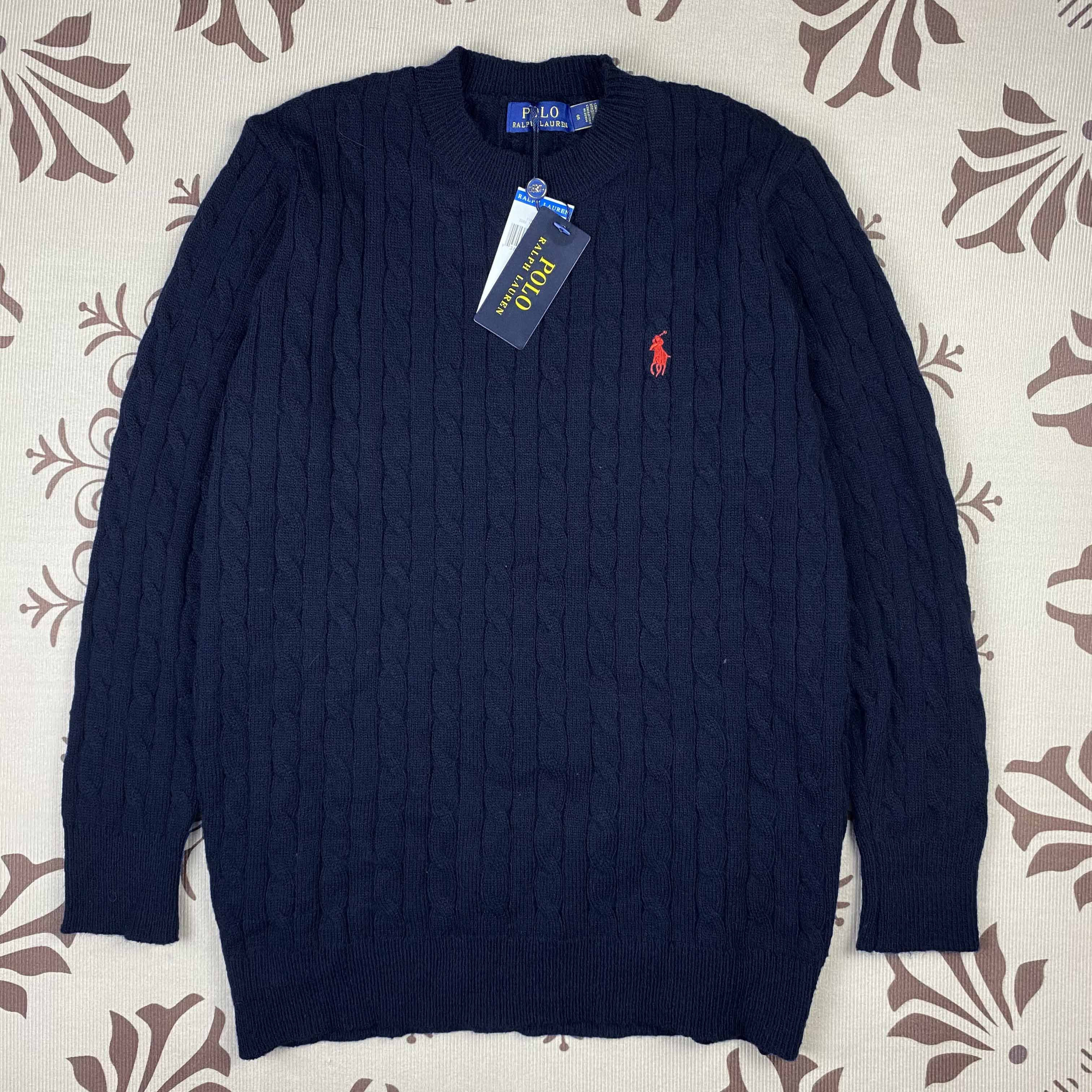 Crew neck embroidered cotton sweater