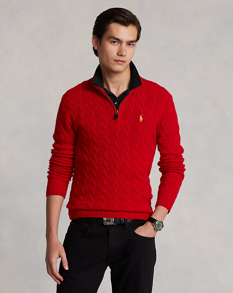 Polo Embroidered Quarter Zipper Knit Sweater