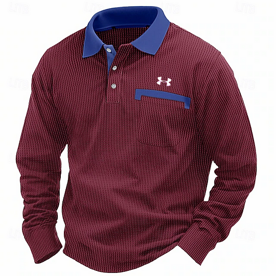 Men's Cotton Waffle Collar Casual Business Polo Shirt