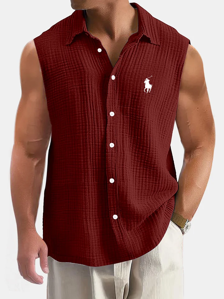 Men's Casual Loose And Comfortable Textured Sleeveless Shirt