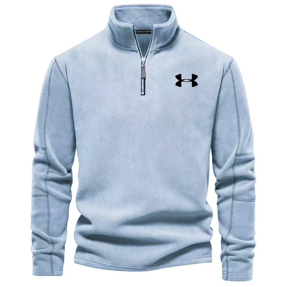 Men's stand-collar, zip-up, long-sleeved fleece top