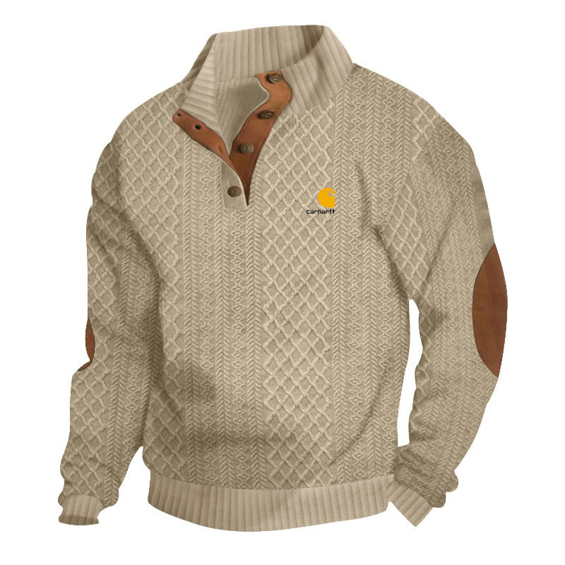 Men's Stand Collar Long Sleeve Casual Outdoor Sweatshirt Jacquard Sweater