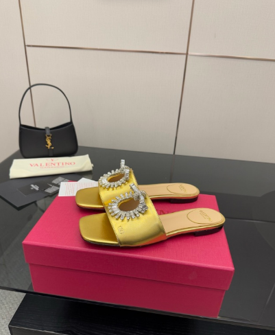 Valentin* 25SS crystal block heel sandals/flat sandals