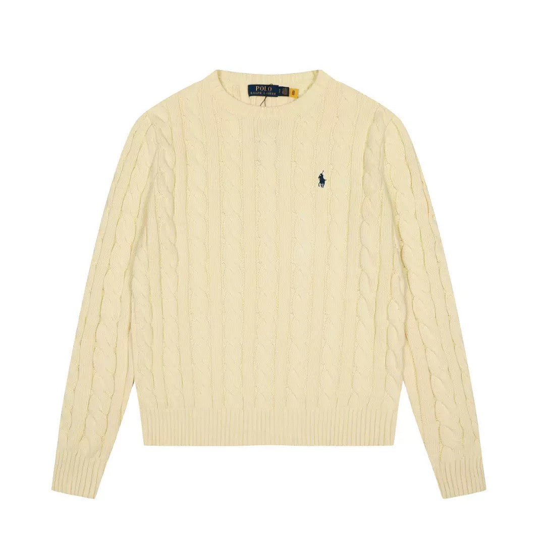 Crew neck embroidered cotton sweater