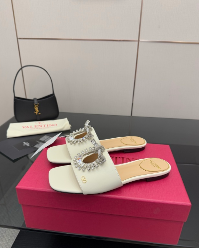 Valentin* 25SS crystal block heel sandals/flat sandals