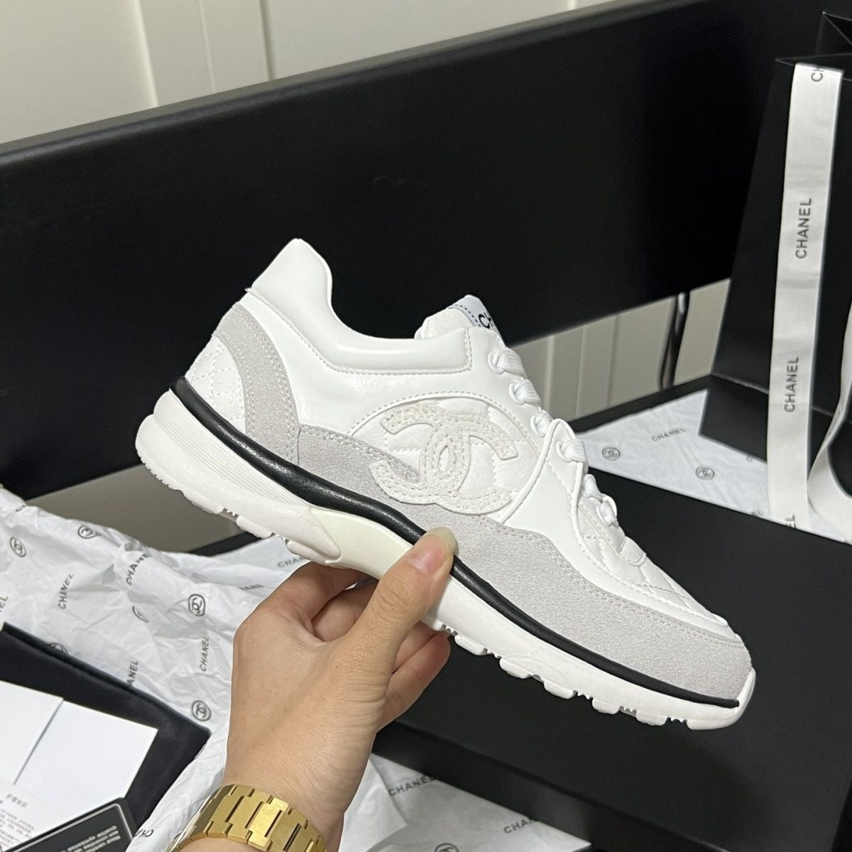 C C dark print sneakers