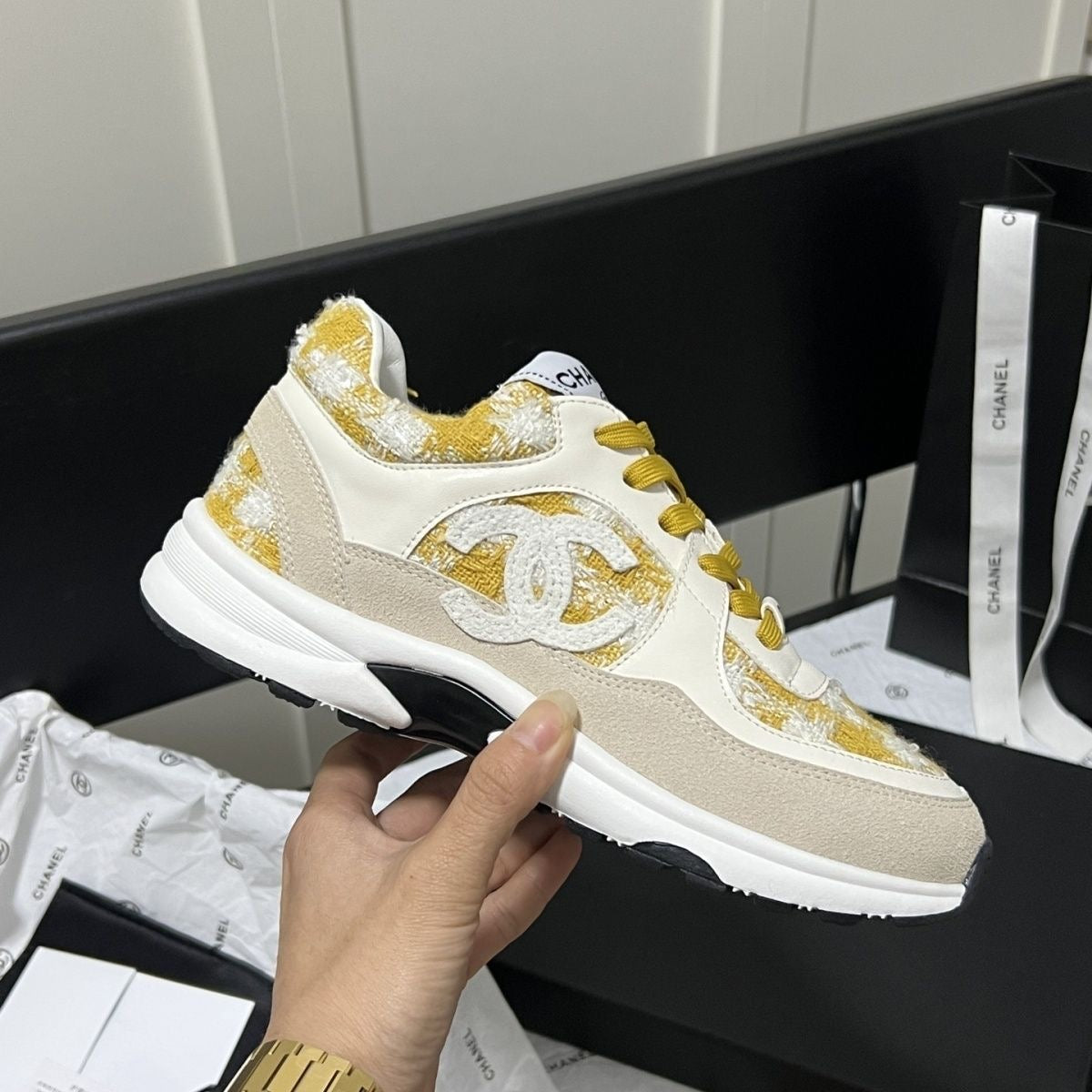 C C dark print sneakers