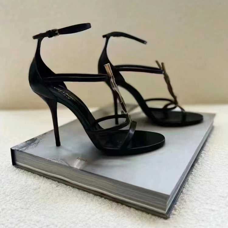 New Y   monogrammed high-heeled sandals